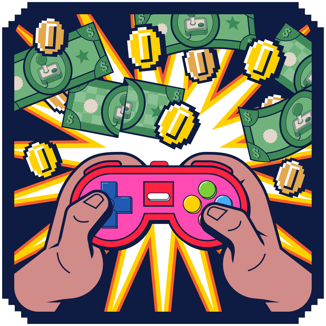 playing video game illustration