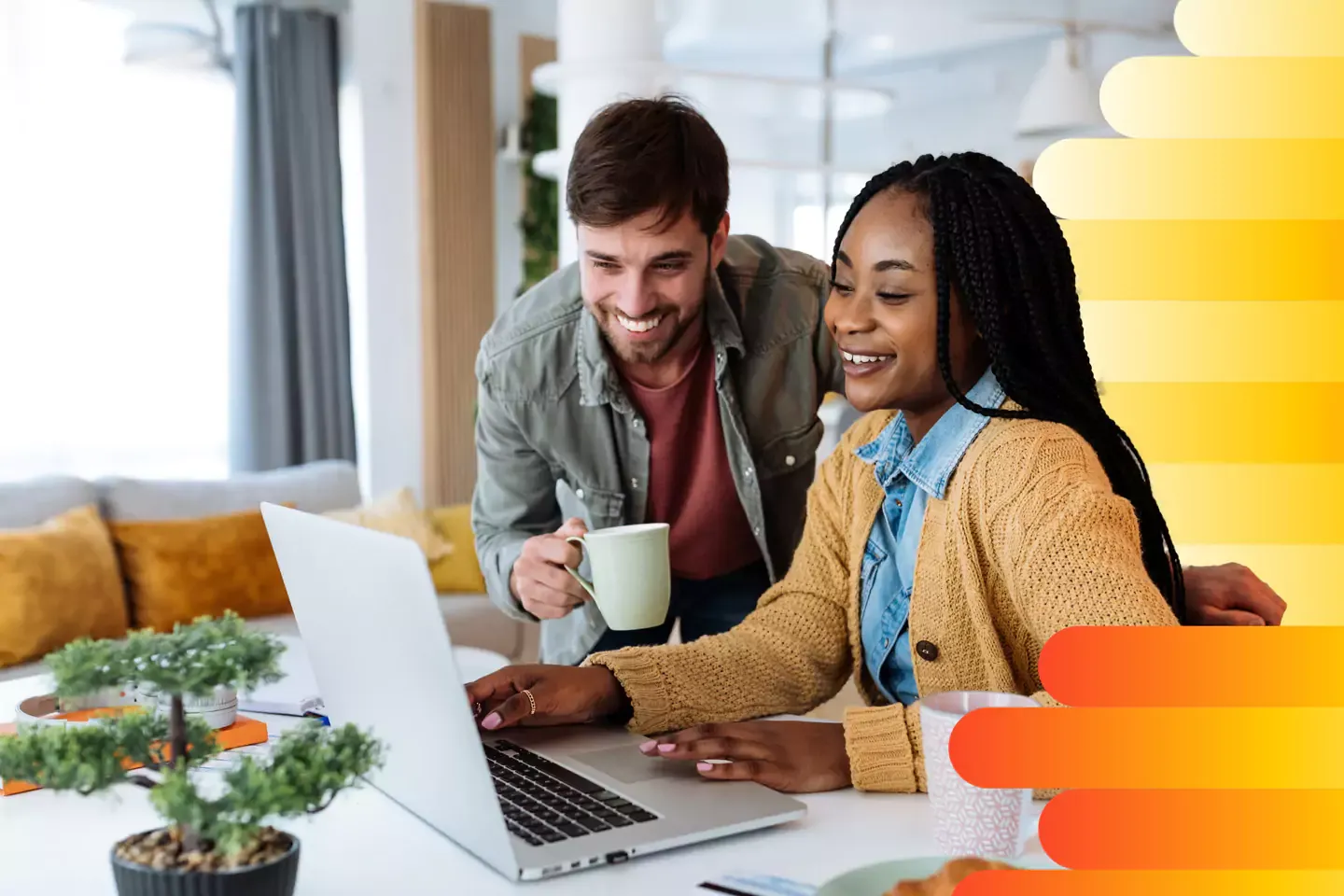 Couple smiling and enjoying their fast fiber internet.