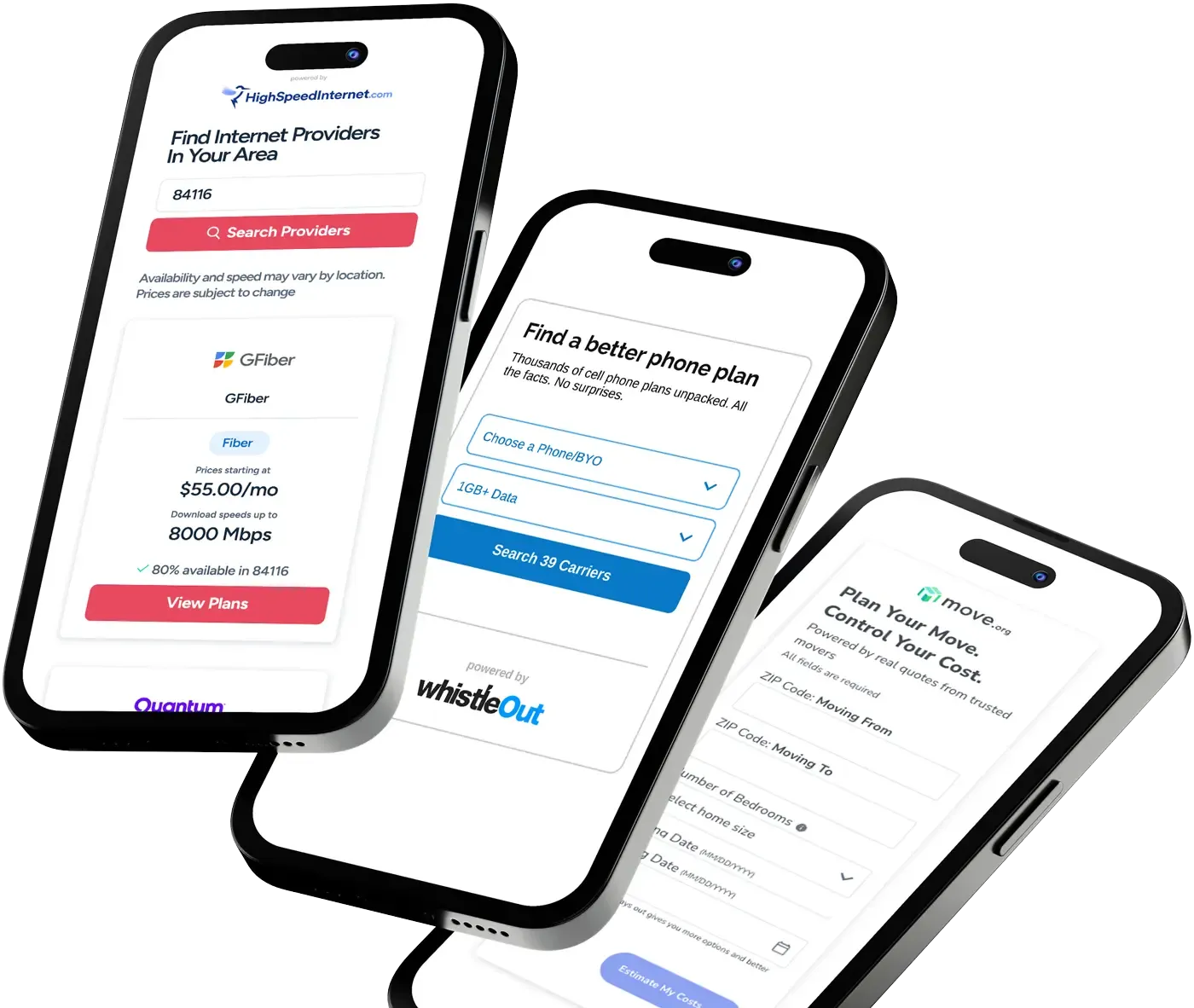 Three smartphones showing Clearlink NextConnect products