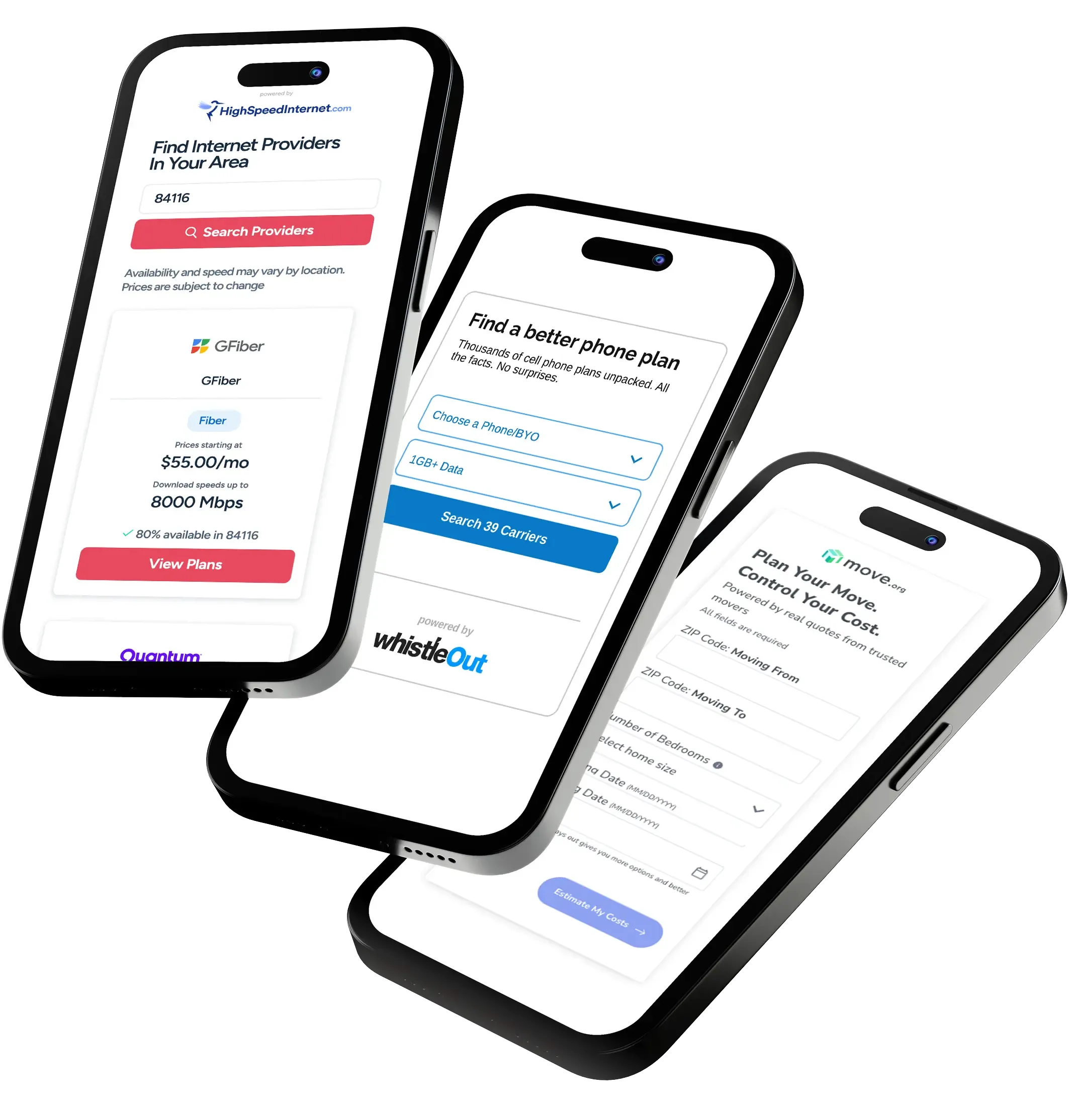 3 smartphones with Clearlink NextConnect embedded experiences