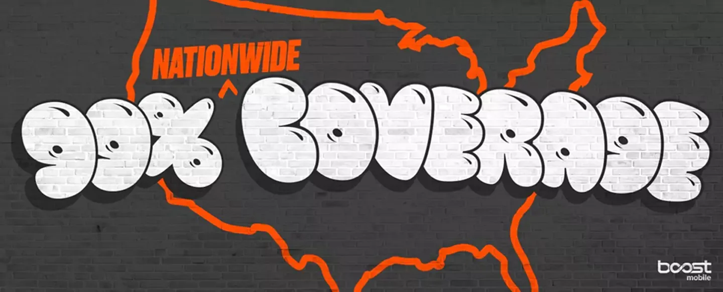 A map on a brick wall with graffiti on it and the graffiti says "90% Nationwide Coverage.