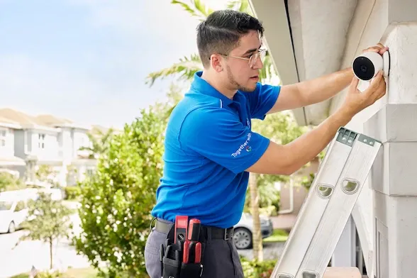 ADT tech installing outdoor camera