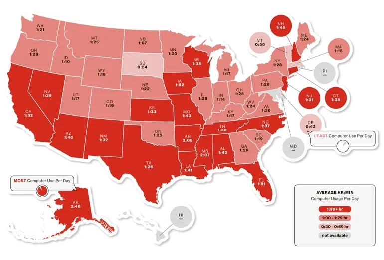 Computer use by state map