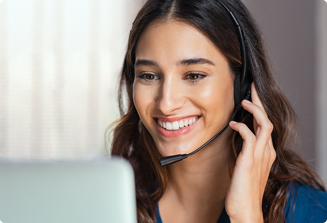 Customer service agent smiling