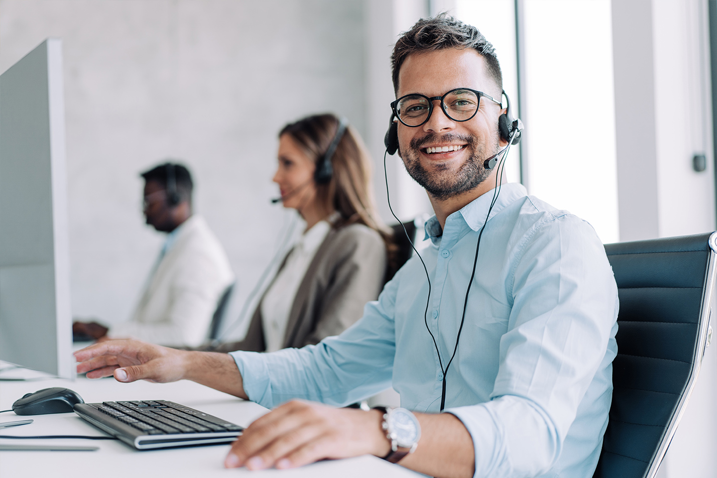 Customer support representative smiling