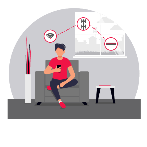 illustration of man in waiting room watching DISH TV on his phone
