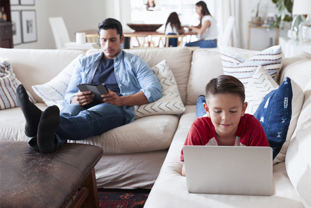 Family using multiple devices