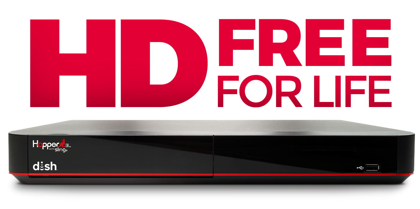 HD Free For Life graphic with Dish Hopper