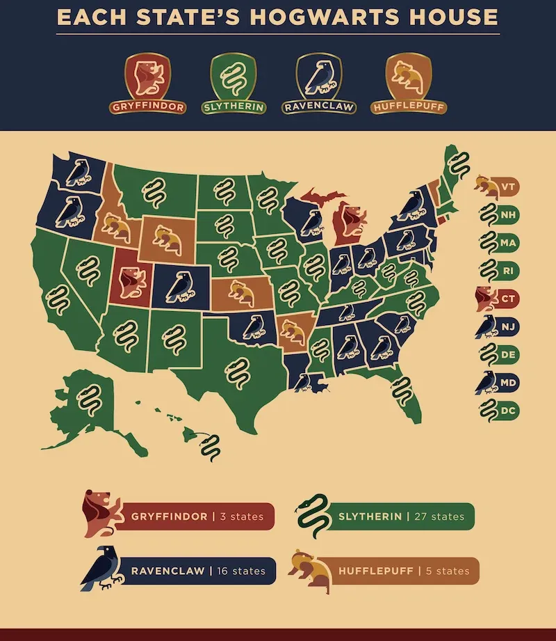 map of each states Harry Potter house