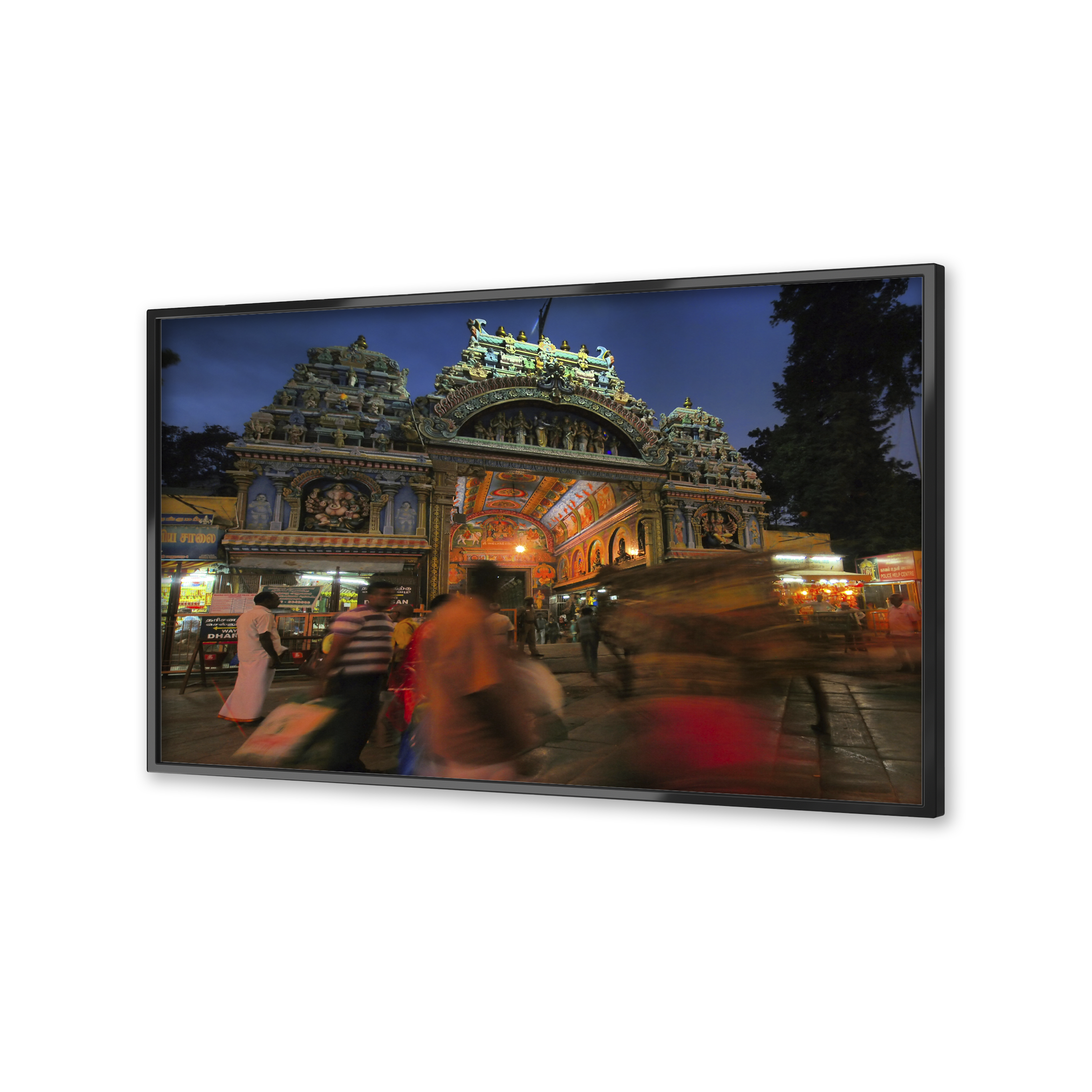 Image of the Meenakshi Temple on a flatscreen TV