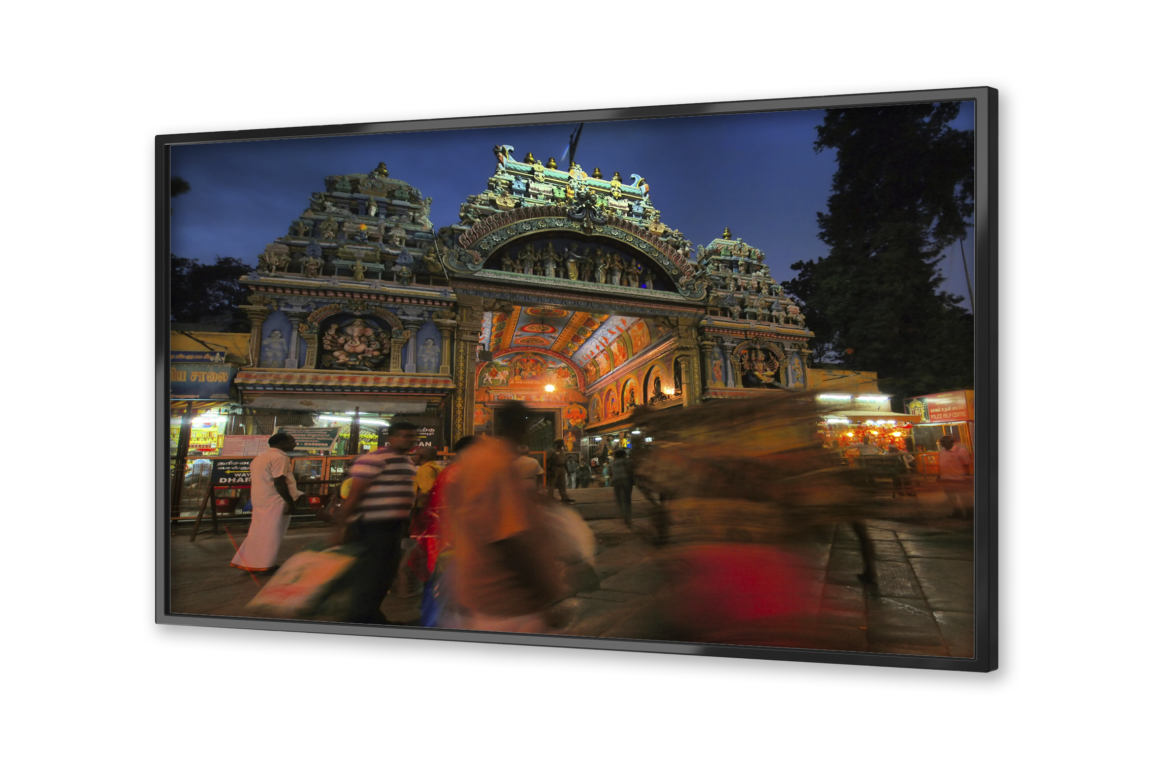 Image of the Meenakshi Temple on a flatscreen TV