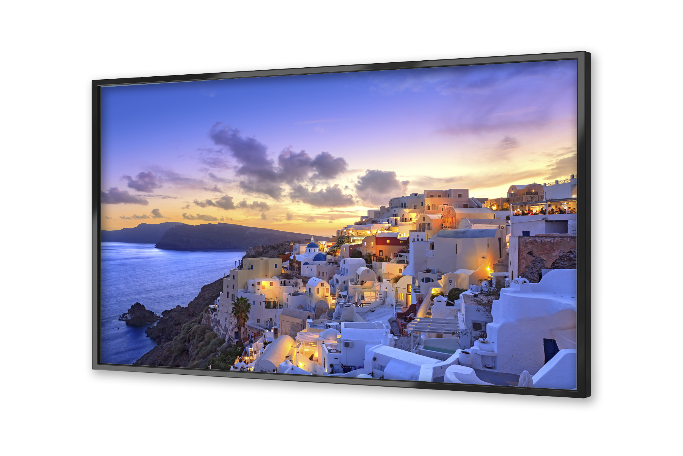 Image of Oia Greece on a flatscreen TV
