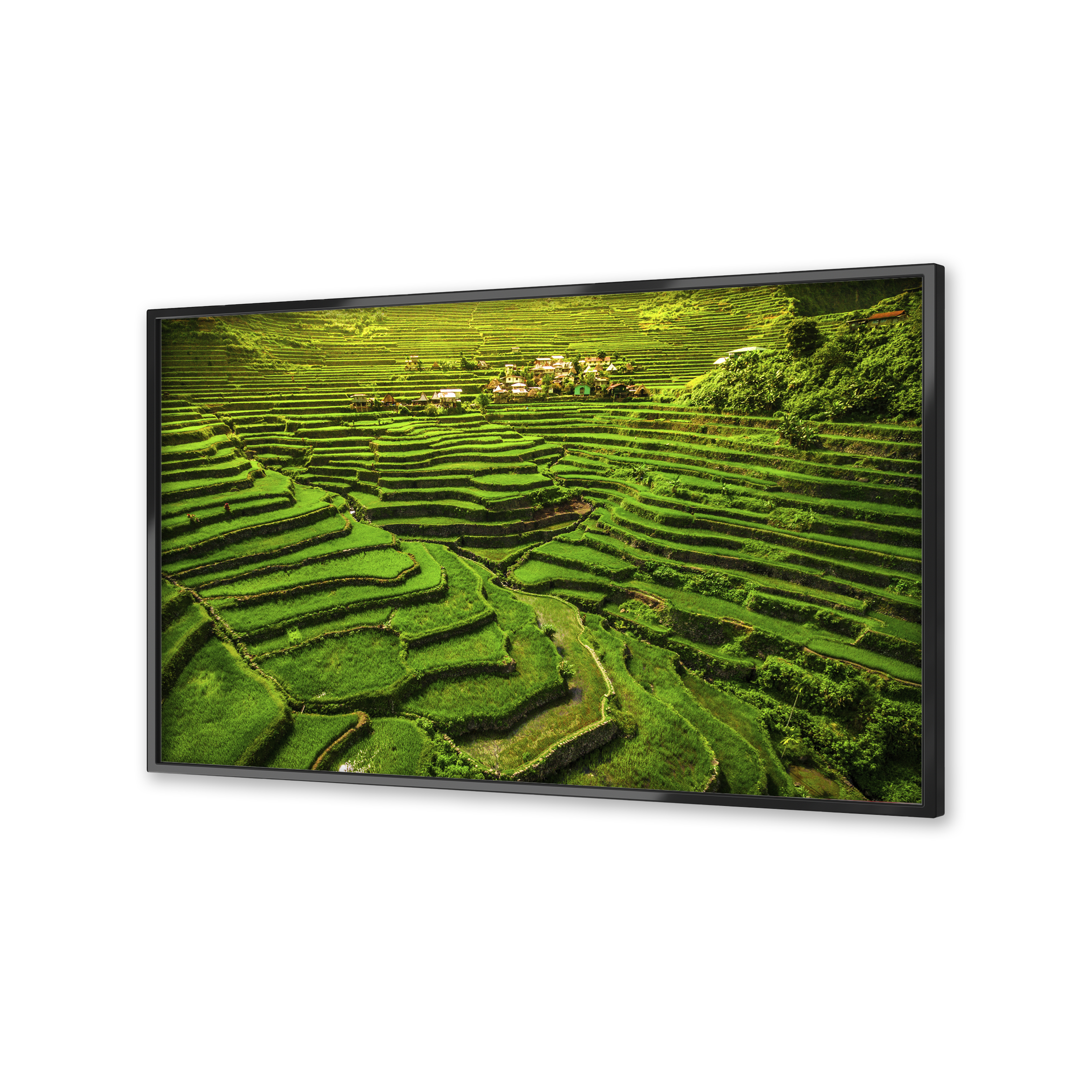 Image of terraced rice fields on a flatscreen TV