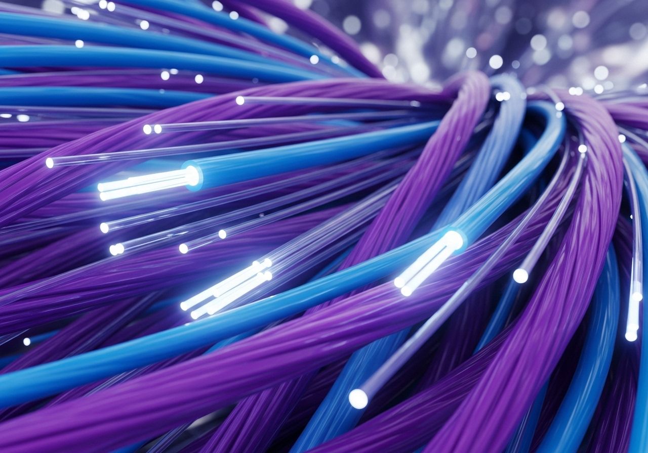 Purple and blue fiber cables representing fiber internet