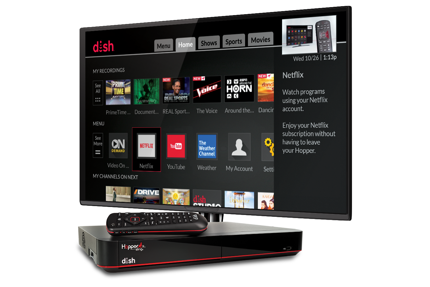 TV displaying DISH Hopper interface