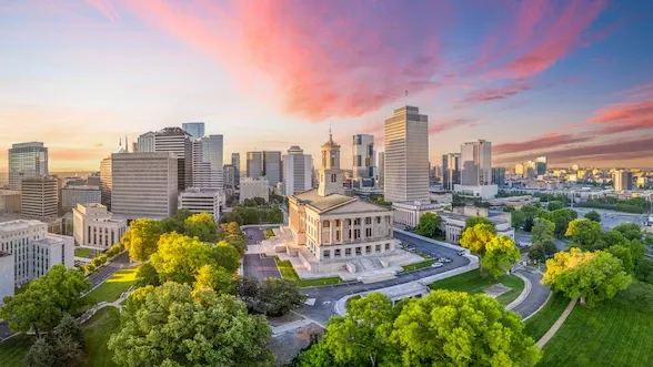 Nashville, Tennessee skyline at sunset