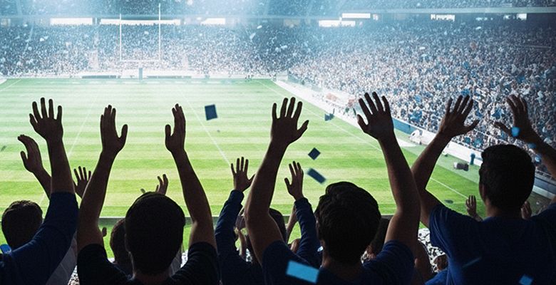 Fans cheer inside local football stadium