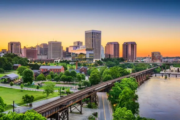 Richmond Virginia skyline at sunset