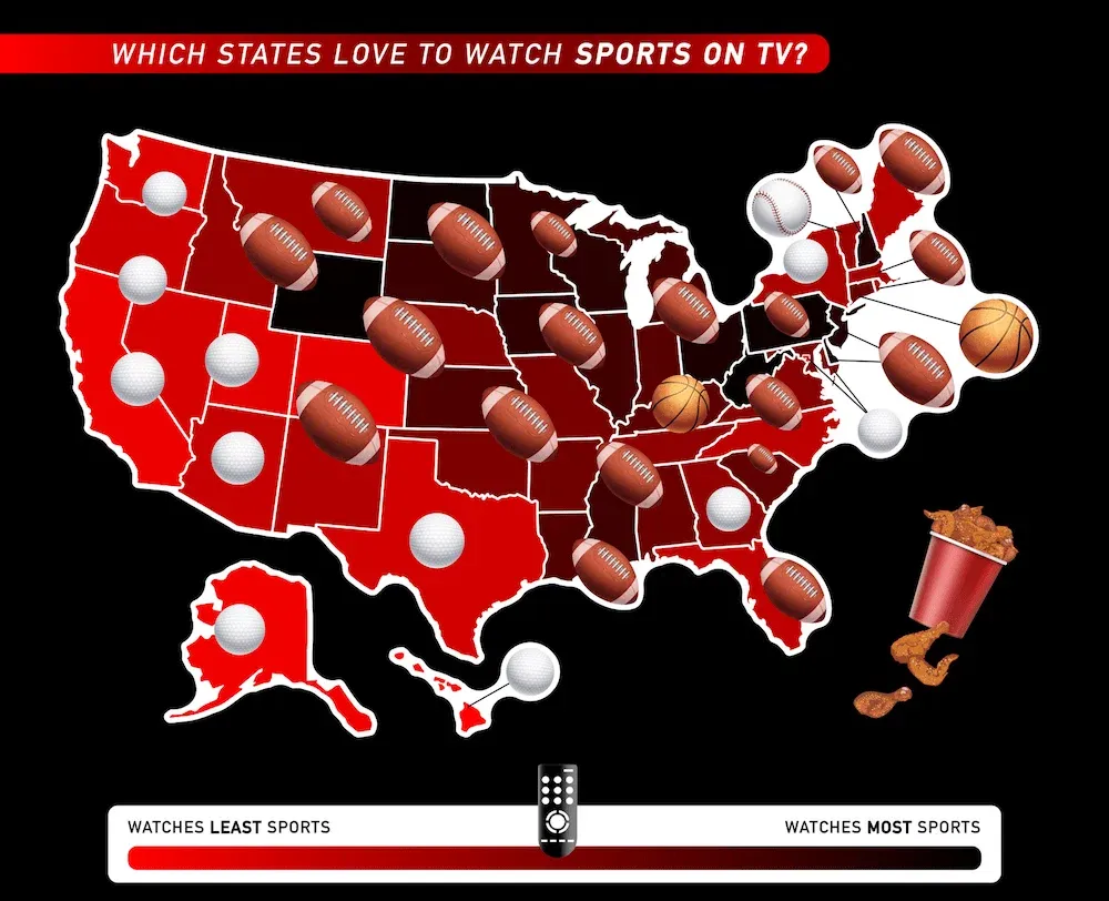 Map of which states watch sports from least to most