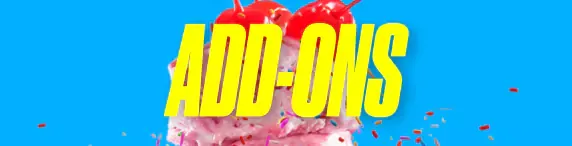 An image of ice cream covered in toppings and then overlayed with the word "ADD-ONS".