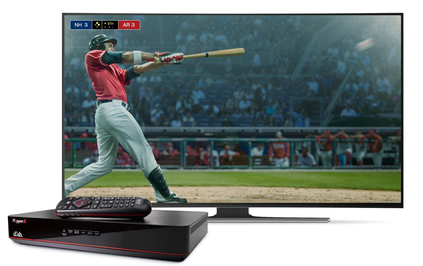 TV with image of baseball and a hopper dvr