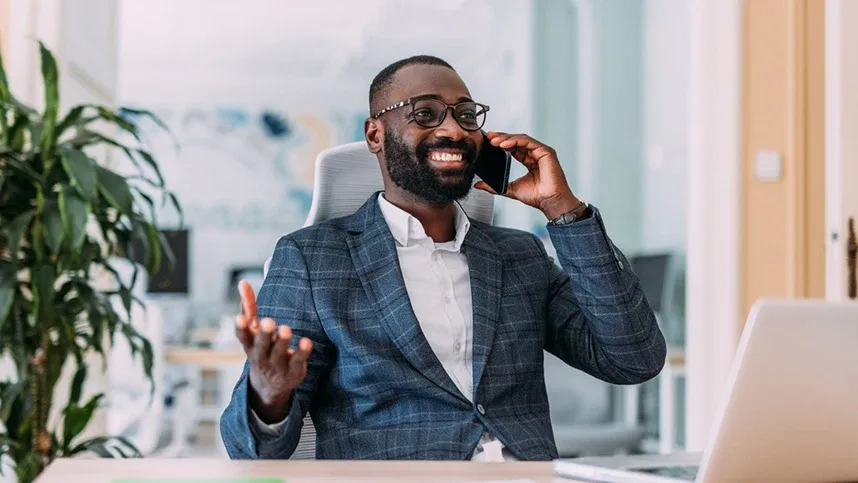 businessman on phone call in office