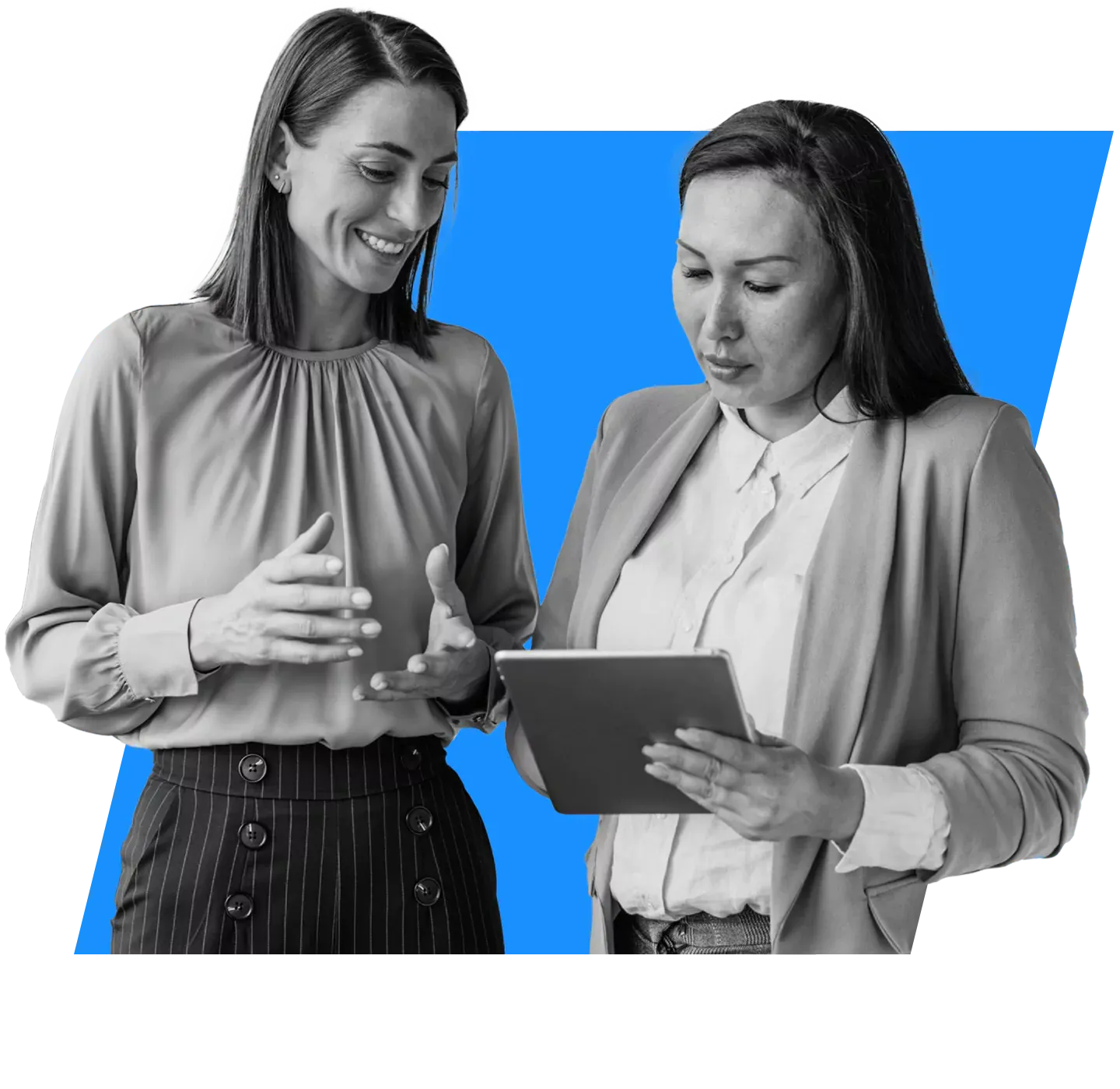 two women consulting together