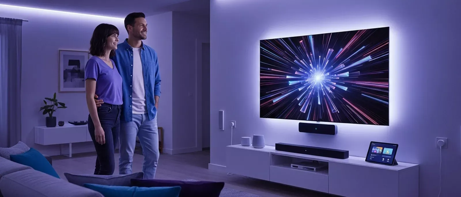 Couple admiring their beautiful smart home