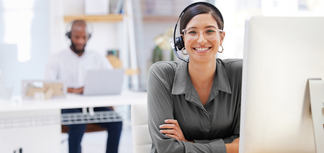 Smiling customer service agent ready to help any customer