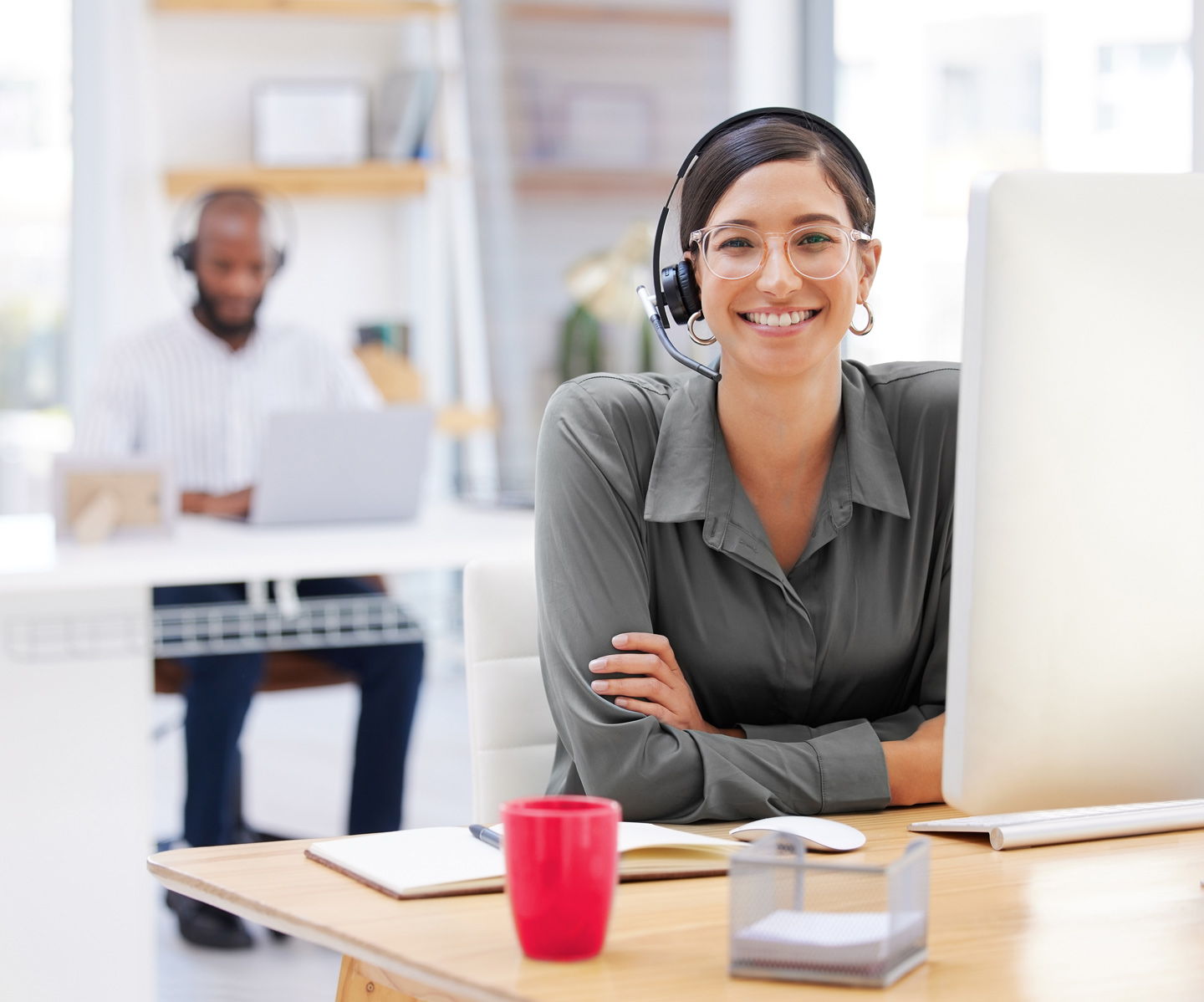 Smiling customer service agent ready to help any customer