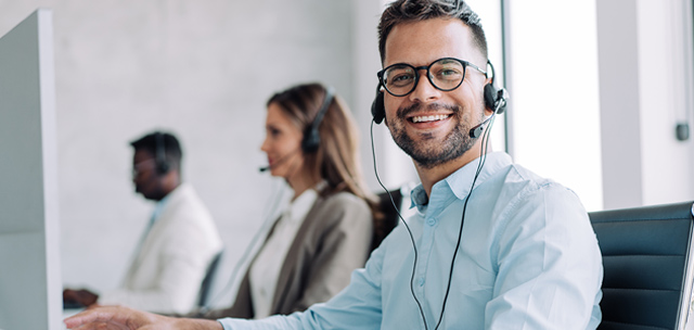 Customer support representative smiling