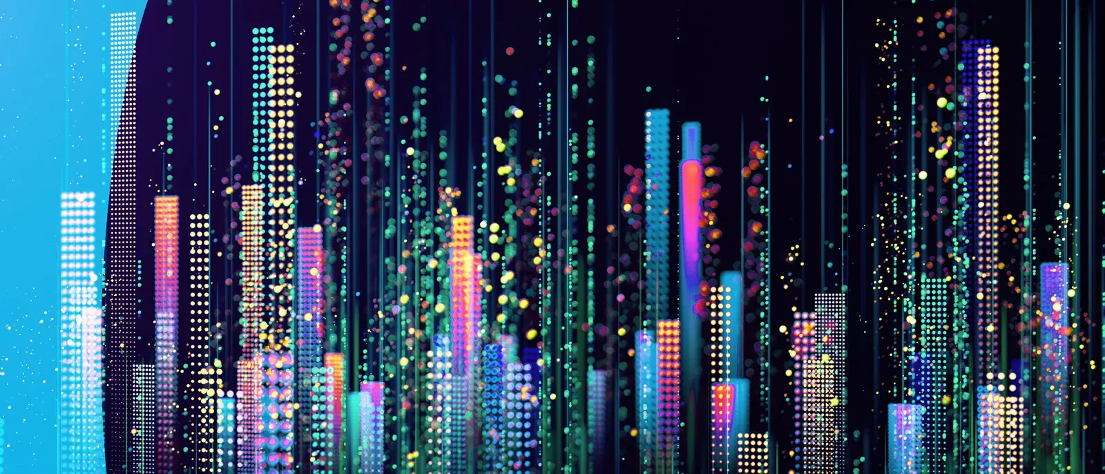 many lines and dots moving up, representing digital speed.