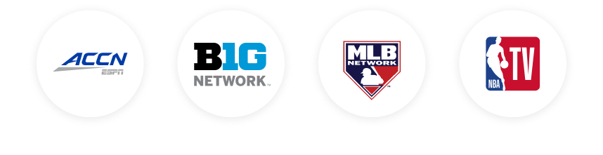 ACCN ESPN. BIG Network, MLB Network, NBA TV logos