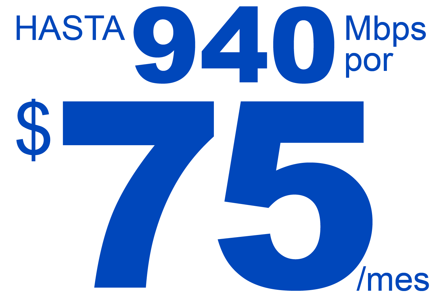 Hasta 940 Mbps por $75/mes