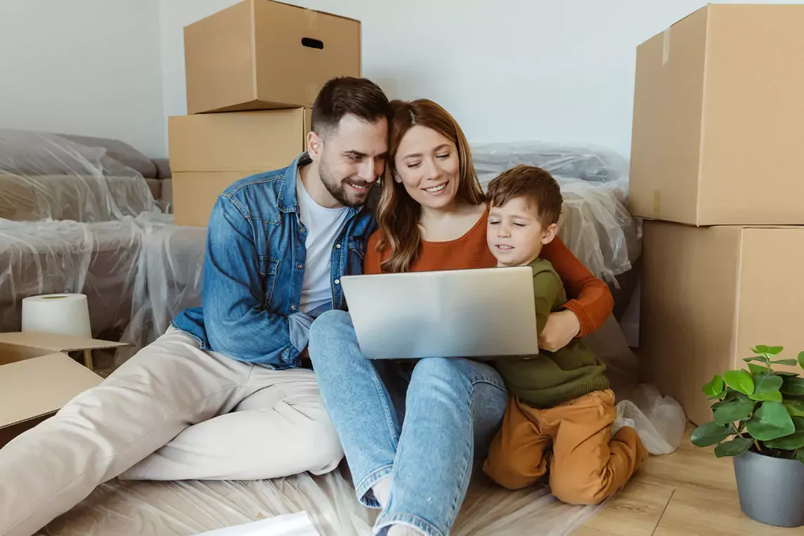 family in new home and internet