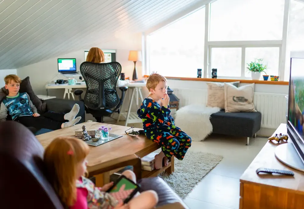Family using internet devices