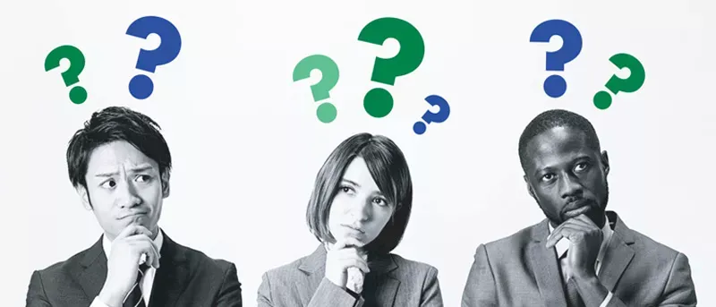 Confused and thinking business people.