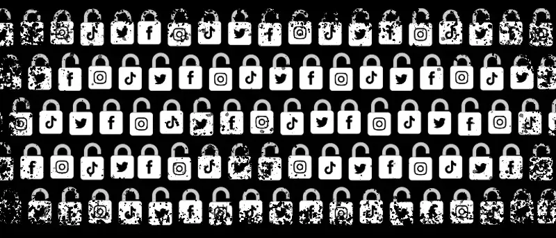 Pattern of locks representing different social media accounts, and their safety.