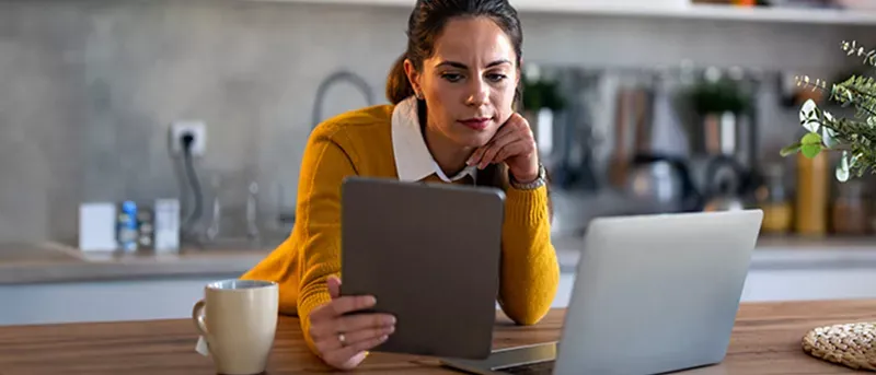 Woman looking confused about why her internet isn't working.
