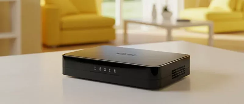 Image of a modem in a living room.