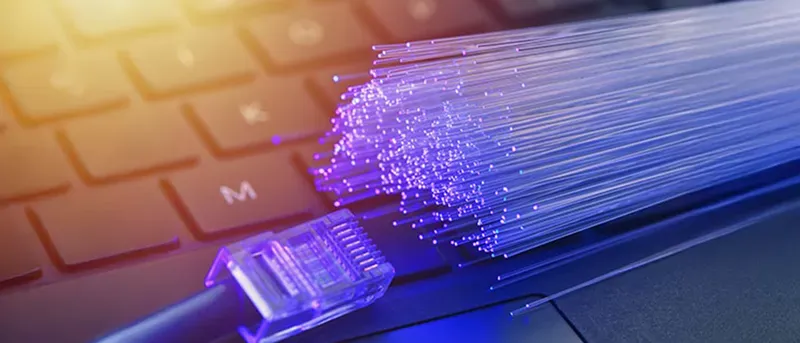 Image of fiber optic cables on a keyboard.