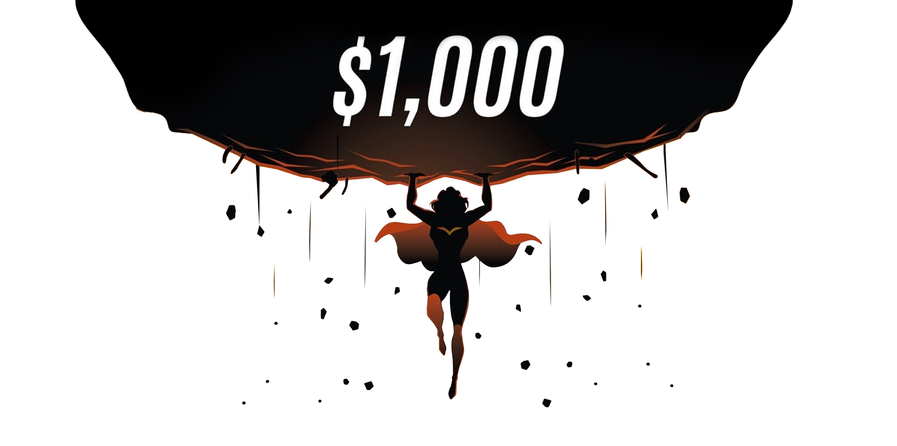 female superhero pushing on a meteorite