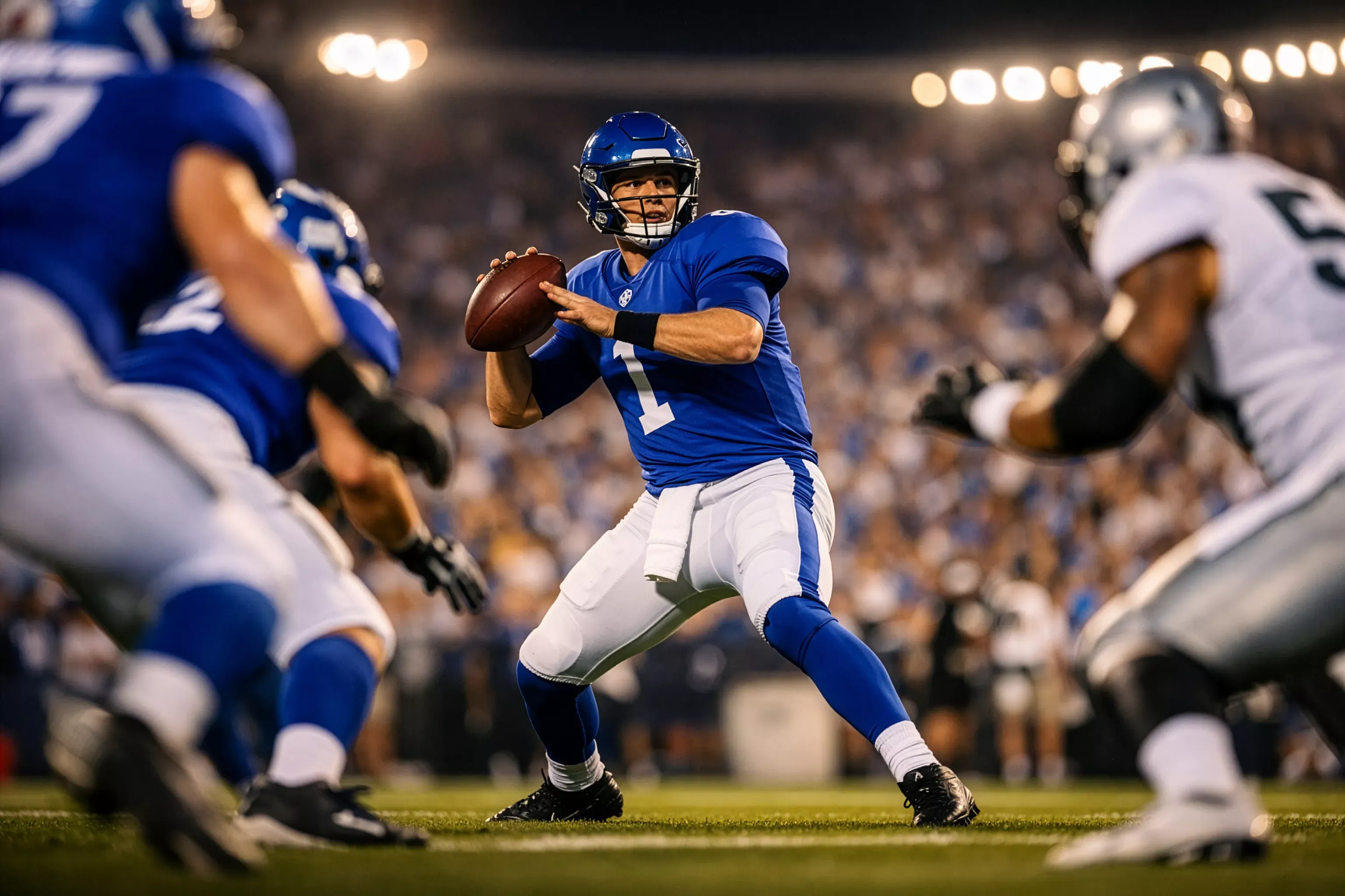 Closeup during professional football game