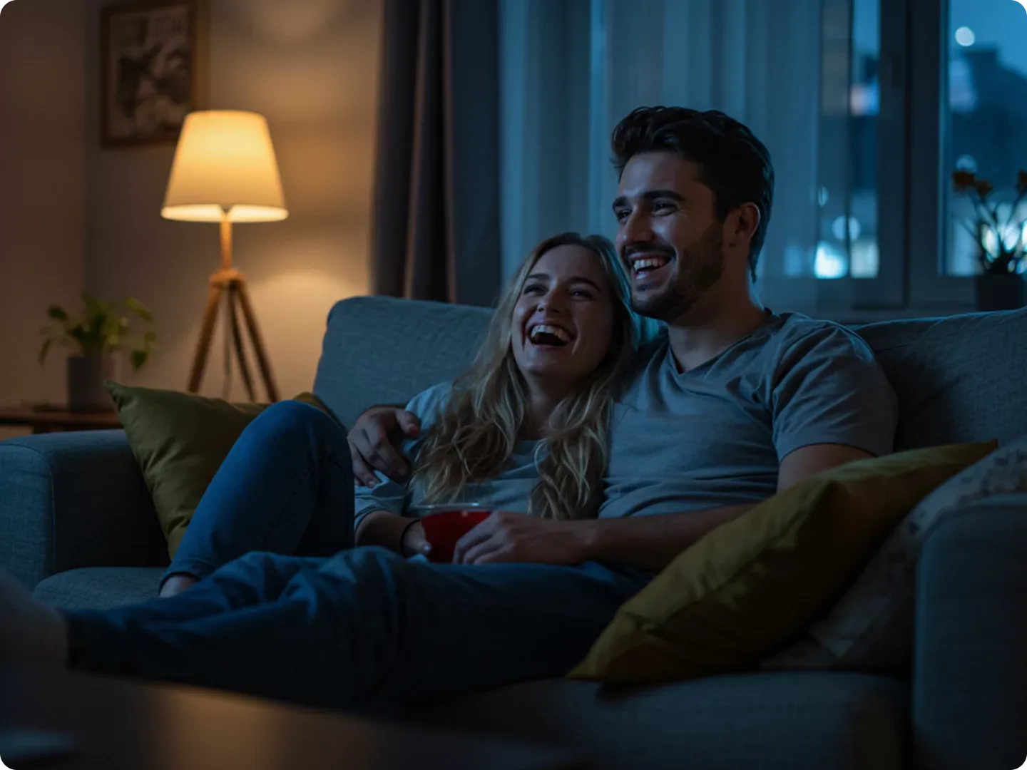 Couple watches tv at night