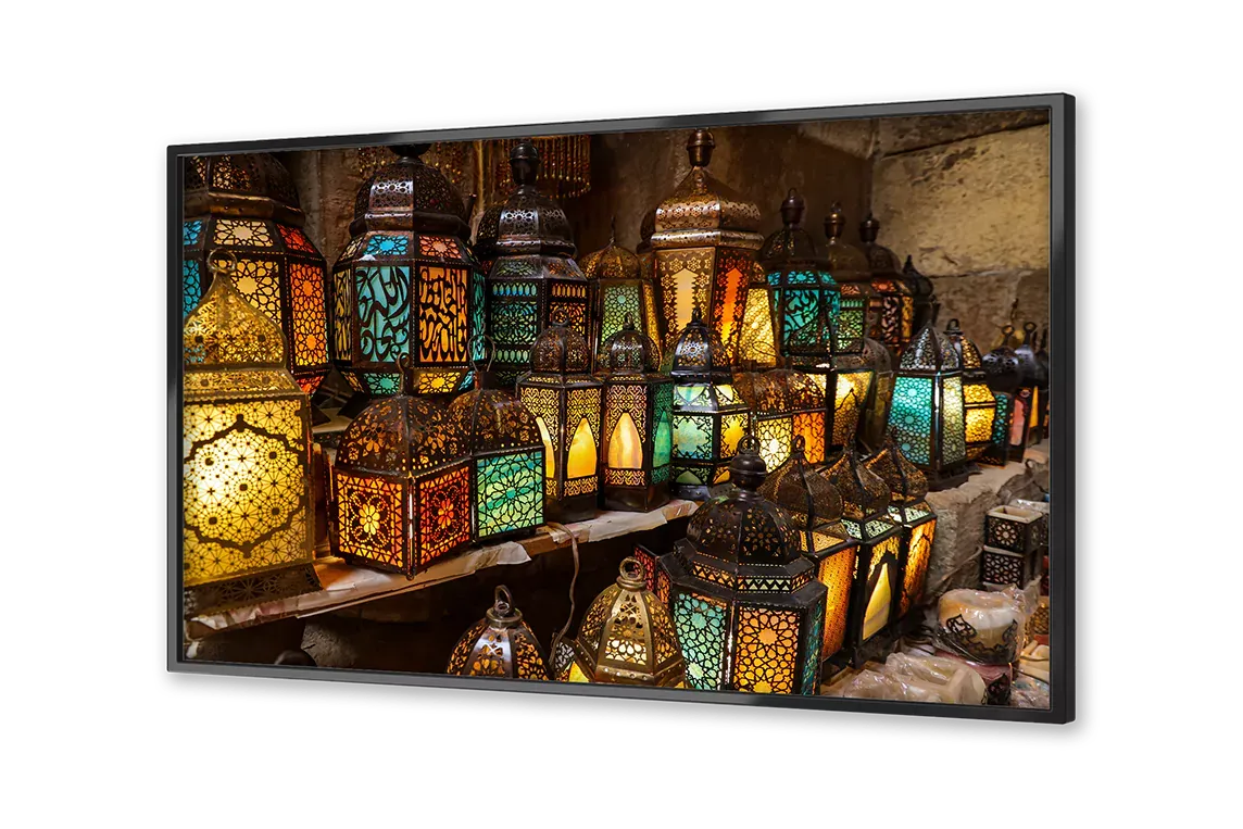 Images of lanterns on a flatscreen TV