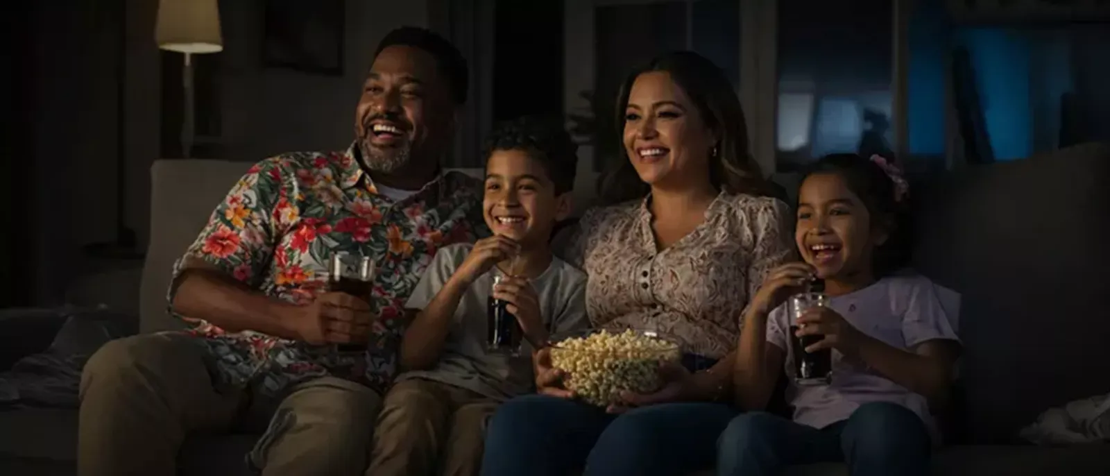 Family renting movie at home