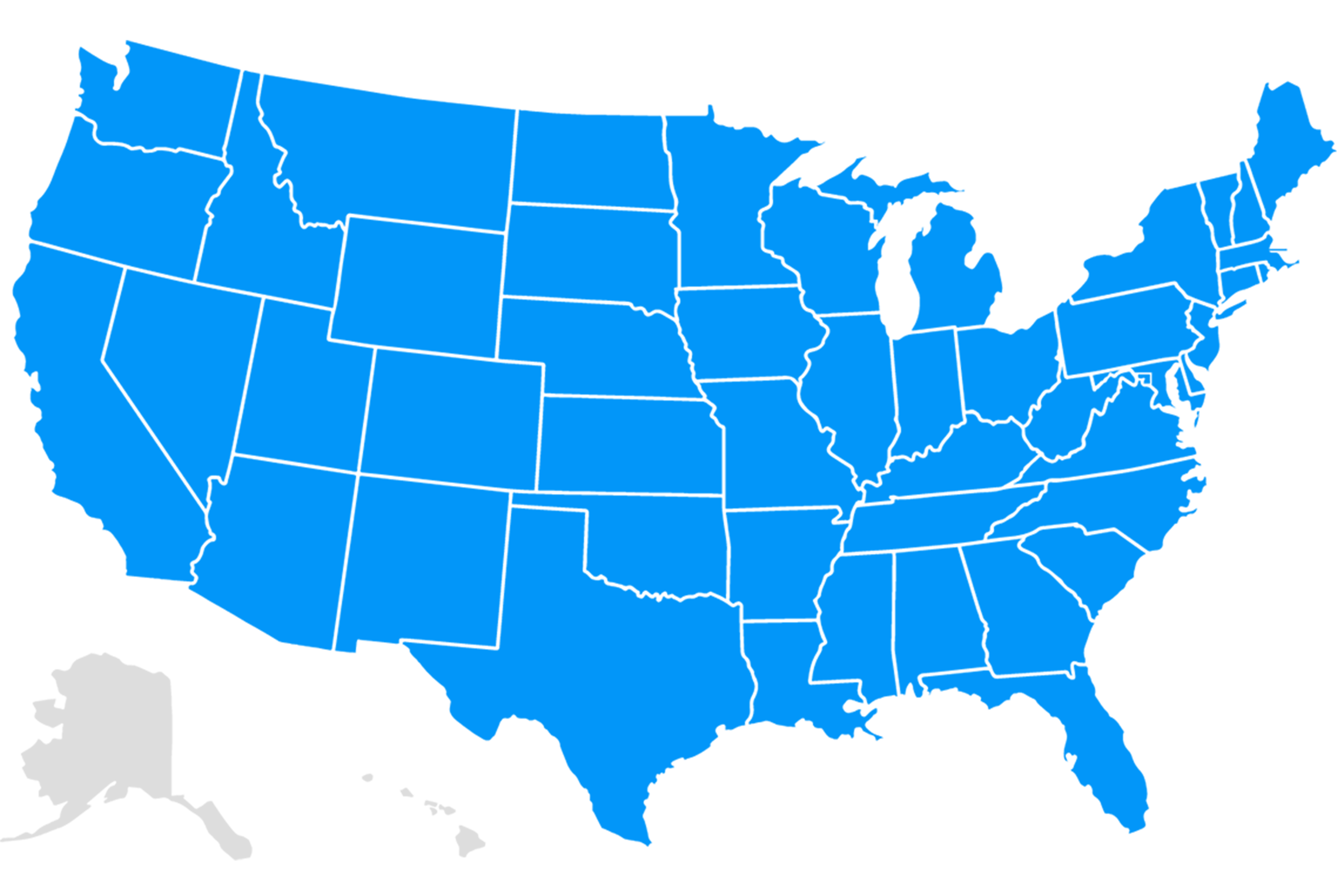 Hughesnet availability map of the United States of America.