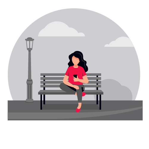 illustration of woman sitting on bench watching phone