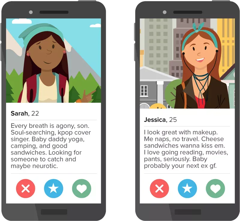 Illustration representing female online dating profiles.