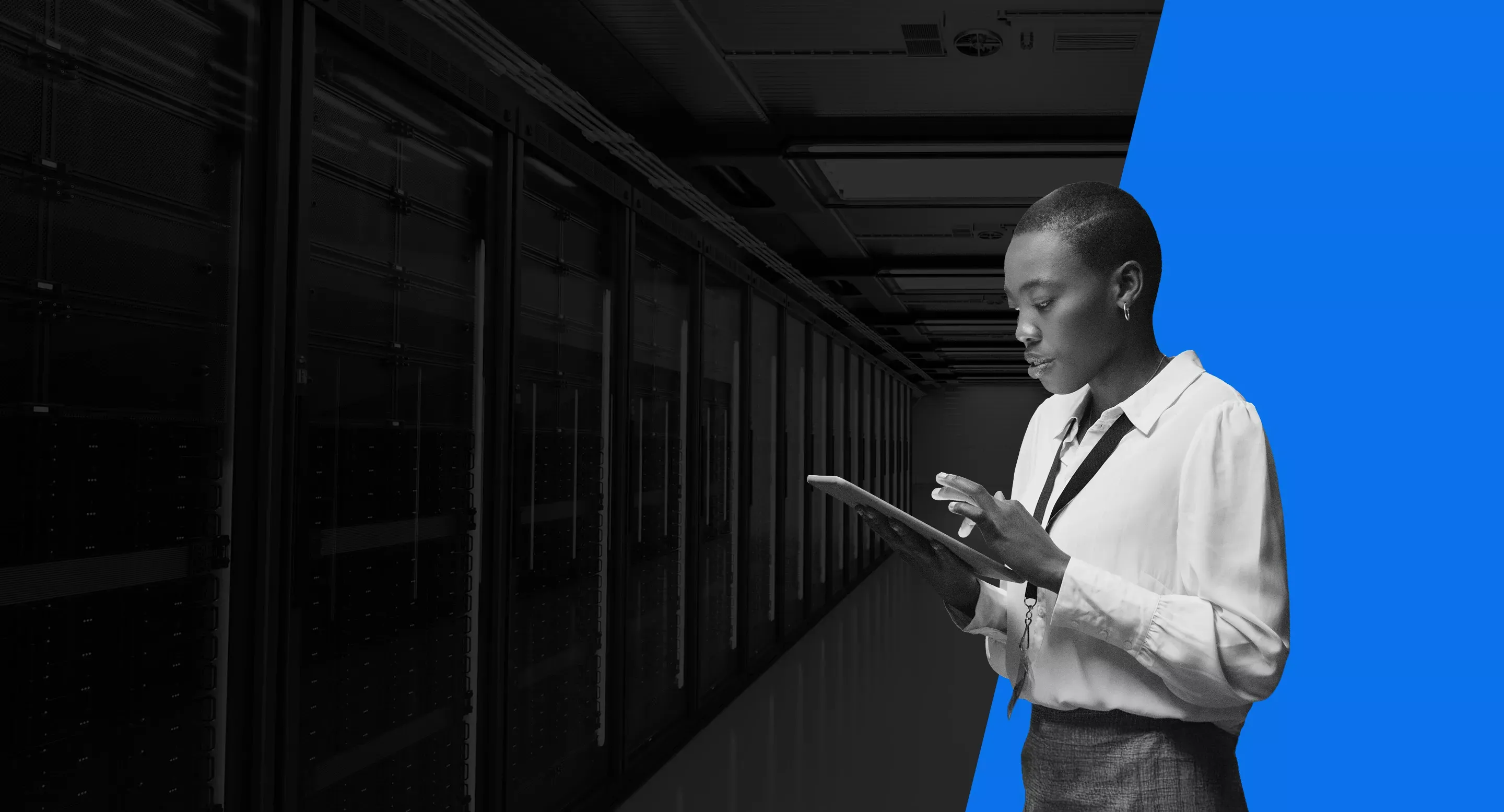information technology specialist oversees a cloud server room